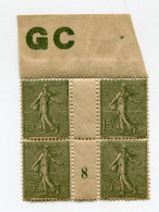 FRANCE N°130c ** EN BLOC DE 4 AVEC MILLESIME 8 ( 1918 ) PAPIER GC - Millésime