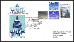 12707 Klm Amsterdam Dresden 4/7/1990 Premier Vol First Flight Lettre Airmail Cover Nederland Pays Bas - Aviones