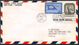 12664 SABENA 24/1/1960 Premier Vol First Flight Lettre Airmail Cover Usa New York Brussel Belgique United Nations  - Avions