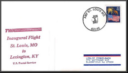 12617 Twa St Louis Lexington 1/7/1987 Premier Vol First Flight Lettre Airmail Cover Usa Aviation - 3c. 1961-... Cartas & Documentos