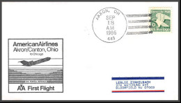 12615 American Airlines Akron Canton Ohio 18/9/1986 Premier Vol First Flight Lettre Airmail Cover Usa Aviation - 3c. 1961-... Storia Postale