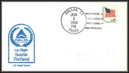 12593 Delta Airlines Dallas 1/6/1980 Premier Vol First Flight Seattle Portland Lettre Airmail Cover Usa Aviation - 3c. 1961-... Cartas & Documentos