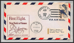 12563 Austrian Airlines New York Vienna Austria Wien 1/4/1969 Premier Vol First Flight Lettre Airmail Cover Usa Aviation - 3c. 1961-... Covers