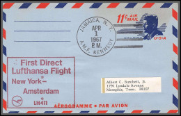 12534 Lh 411 New York Amsterdam 1/4/1967 Premier Vol First Lufthansa Flight Lettre Airmail Cover Usa Aviation - 3c. 1961-... Storia Postale