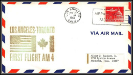 12530 Cachet Vert Am 4 Los Angeles Toronto 24/5/1967 Premier Vol First Flight Lettre Airmail Cover Usa Aviation - 3c. 1961-... Cartas & Documentos