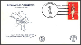 12524 Richemond 6/12/1967 Premier Vol First Flight From Bird Airport Lettre Airmail Cover Usa Aviation - 3c. 1961-... Briefe U. Dokumente