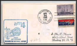 12487 Am 4 Washington Airport 24/4/1966 Premier Vol First Jet Service Flight Lettre Airmail Cover Usa Aviation - 3c. 1961-... Covers