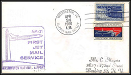 12491 Am 31 Washington Airport 24/4/1966 Premier Vol First Jet Service Flight Lettre Airmail Cover Usa Aviation - 3c. 1961-... Covers