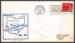 12459 Am 88 Inauguration Prop Jet Mail Cleveland 1/7/1966 Premier Vol First Flight Lettre Airmail Cover Usa Aviation - 3c. 1961-... Covers