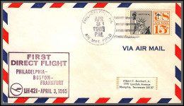 12432 Lh 421 Philadelphia Boston Frankfurt Germany 3/4/1965 Premier Vol First Direct Flight Lettre Airmail Cover Usa  - 3c. 1961-... Storia Postale