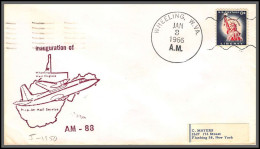 12439 Am 88 Inauguration Prop Jet Mail Service Wheeling 3/1/1966 Premier Vol First Flight Lettre Airmail Cover Usa  - 3c. 1961-... Cartas & Documentos