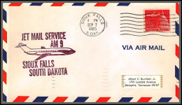 12420 Am 9 Sioux Falls 7/9/1965 Premier Vol First Flight Lettre Airmail Cover Usa Aviation - 3c. 1961-... Cartas & Documentos