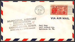 12349b Municipal Airport Dedication Oskalossa 11/10/1959 Premier Vol First Flight Lettre Airmail Cover Usa Aviation - 2c. 1941-1960 Lettres