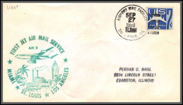 12348 Am 2 Los Angeles Miami St Louis 27/9/1959 Premier Vol First Jet Service Flight Lettre Airmail Cover Usa Aviation - 2c. 1941-1960 Cartas & Documentos