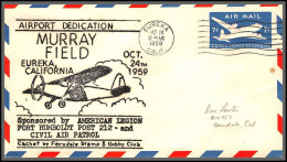 12334 Airport Dedication Murray Field Eureka 24/10/1959 Premier Vol First Flight Airmail Entier Stationery Usa Aviation - 2c. 1941-1960 Lettres