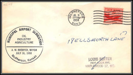 12301 Dedication Mc Pherson Municipal Airport 31/7/1958 Airport Premier Vol First Flight Lettre Airmail Cover Usa  - 2c. 1941-1960 Cartas & Documentos