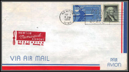 12297 Dedication Newton Airport 7/9/1958 Premier Vol First Flight Lettre Airmail Cover Usa Aviation - 2c. 1941-1960 Lettres