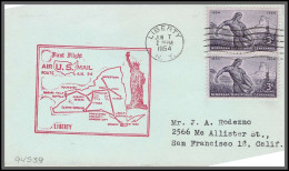 12275 Am 94 Liberty 7/6/1954 Premier Vol First Flight Lettre Airmail Cover Usa Aviation - 2c. 1941-1960 Lettres