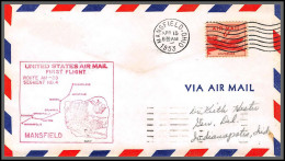 12254 Lot 2 Couleurs Am 88 Mansfield 15/4/1953 Premier Vol First Flight Lettre Airmail Cover Usa Aviation - 2c. 1941-1960 Cartas & Documentos