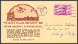 12235 50th Anniversary Of Powered Flight Chicago 17/12/1953 Premier Vol First Flight Lettre Airmail Cover Usa Aviation - 2c. 1941-1960 Brieven