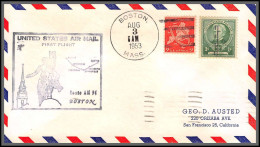 12230 Am 94 Boston 3/8/1953 Premier Vol First Flight Lettre Airmail Cover Usa Aviation - 2c. 1941-1960 Storia Postale