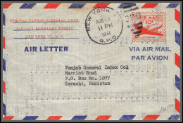 12220 New York Karachi Pakistan 16/8/1951 Premier Vol First Flight Airmail Stationery Entier Usa Aviation - 2c. 1941-1960 Covers