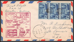 12201 Enveloppe Rouge Fam 34 Houston To Habana Cuba 4/6/1948 Premier Vol First Flight Lettre Airmail Cover Usa Aviation - 2c. 1941-1960 Covers