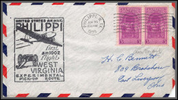 12163 Am 1002 Experimental Pick Up Route Philippi 25/6/1939 Premier Vol First Flight Lettre Airmail Cover Usa Aviation - 1c. 1918-1940 Covers