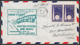 12161 Am 1002 Experimental Pick Up Route Huntington 2/5/1939 Premier Vol First Flight Lettre Airmail Cover Usa Aviation - 1c. 1918-1940 Lettres