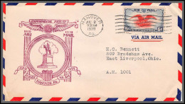 12144 Am 1001 Experimental Pick Up Route Hanover 2/7/1939 Premier Vol First Flight Lettre Airmail Cover Usa Aviation - 1c. 1918-1940 Lettres