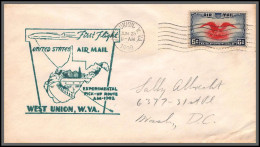 12138 Am 1002 Experimental Pick Up Route West Union 25/6/1939 Premier Vol First Flight Lettre Airmail Cover Usa Aviation - 1c. 1918-1940 Brieven