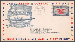 12114 1st National Airmal Week Dayton Ohio 19/5/1938 Premier Vol First Flight Lettre Airmail Cover Usa Aviation - 1c. 1918-1940 Covers