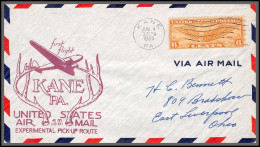 12085 Kane 4/6/1939 Premier Vol First Flight Experimental Pick Up Route Am 1001 Lettre Airmail Cover Usa Aviation - 1c. 1918-1940 Lettres