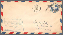 12041 Us Army Aviation Selfridge Field To Spokane Fargo 26/1/1930 Premier Vol First Flight Airmail Entier Stationery Usa - 1c. 1918-1940 Lettres