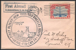 12014 Albuquerque 25/10/1930 Premier Vol First Flight New York Los Angélès Cam 34 Llettre Airmail Cover Usa Aviation - 1c. 1918-1940 Briefe U. Dokumente