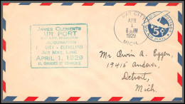 12010 BAY CITY JAMES CLEMENTS AIR PORT 1/4/1929 Premier Vol First Flight Entier Stationery Airmal Usa Aviation - 1c. 1918-1940 Cartas & Documentos