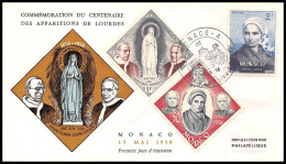 12908 Lourdes 1958 Fdc Premier Jour Monaco Lettre Cover - FDC