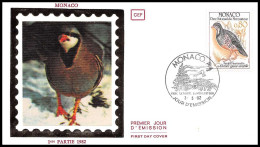 12904 1318 Alectoris Graeca Oiseaux (birds) Fdc Premier Jour Monaco Lettre Cover - FDC