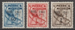 1941 - SPM FRANCE LIBRE - RARE SURCHARGE NOEL Sur TAXE - YVERT N° 48/50 ** MNH SIGNES CALVES - COTE = 580 EUR. - Nuevos