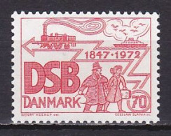 Denmark, 1972, Danish State Railways 125th Anniv, 70ø, UNUSED HO GUM - Neufs