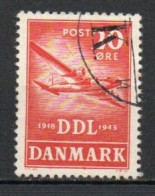 Denmark, 1943, DDL Airlines 25th Anniv, 20ø, USED - Oblitérés