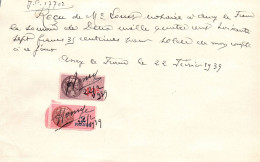 TIMBRES FISCAUX Sur Documents Ancy Le Franc Yonne 1939 - Cartas & Documentos
