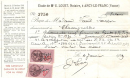 TIMBRES FISCAUX Sur Documents Ancy Le Franc Yonne 1939 Chassignelles - Covers & Documents