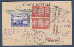 Algérie N° 56b ( 5e Arbre ) En Paire Avec Normal Sur Carte Recommandée  Voyage Alger Paris - Storia Postale