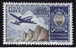 1954 SAN MARINO Aereo E Stemma PA N° 112  1.000 Lire Azzurro E Oliva  MNH/** - Luftpost