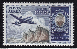 1954 SAN MARINO Aereo E Stemma PA N° 112  1.000 Lire Azzurro E Oliva  MNH/** - Luchtpost