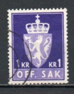 Norway, 1957, Coat Of Arms/Photogravure, 1Kr/Violet, USED - Dienstzegels