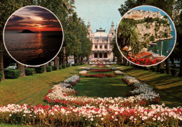 RECTO/VERSO - CPM - MONACO - LE PALAIS, LE CASINO, LE ROCHER, COUCHER DE SOLEIL - CLAMME MENTON - CACHET 1981 - Viste Panoramiche, Panorama