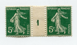 FRANCE N°137 ** TYPE SEMEUSE FOND PLEIN EN PAIRE AVEC MILLESIME 1 ( 1911 ) - Millesimi