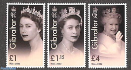Gibraltar 2023 Queen Elizabeth II, In Memoriam 3v, Mint NH, History - Kings & Queens (Royalty) - Koniklijke Families